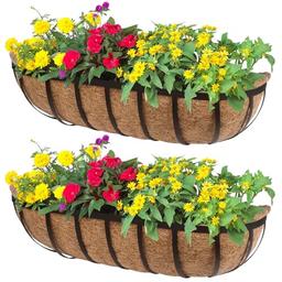 DUNCHATY Railing Planter Window Box - 2 Pack 24" Horse Trough Planter with Coco Fiber Liner - Deck Balcony Rail Planter for Porch Fence Patio Outdoor image