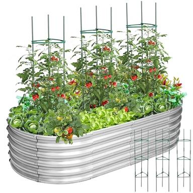 Adnee 4 Packs Galvanized Raised Garden Bed and Tomato Cage Kit-4x2x1 ft Metal Garden Boxes Planter with Tomato Trellis-Garden Bed Tomato Planter Set for Vegetables Flower Planters image