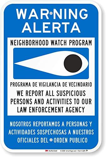 SmartSign "Warning - Neighborhood Watch Program" Bilingual Sign | 12" x 18" 3M High Intensity Grade Reflective Aluminum image
