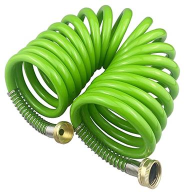 Darnassus Garden Hose,15 Feet Green PU Curly Water Hose with Brass Connectors,Watering Hose Coil,Retractable,Corrosion Resistant Garden Coil Hose image
