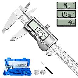 Digital Caliper Measuring Tool, Stainless Steel Vernier Caliper Digital Micrometer with Large LCD Screen, Easy Switch from Inch Metric Fraction, 6 Inch Caliper Tool for DIY/Household image