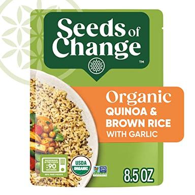 SEEDS OF CHANGE Organic Quinoa & Brown Rice with Garlic, Microwaveable Ready to Heat, 8.5 Ounce (Pack of 12) image