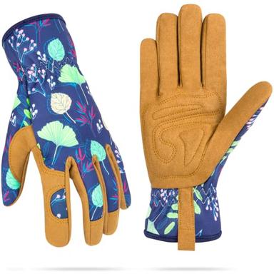 WOHEER Leather Gardening Working Gloves for Women, Abrasion Garden Gloves Scratch Resistant Breathable for Weeding, Digging, Planting, Raking & Mowing (Medium) image