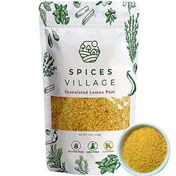 SPICES VILLAGE Dried Lemon Peel Granules (4 Oz) - Lemon Zest, Fresh Lemon Rind, Citrus Fruit Seasoning for Cooking, Baking & Herb Tea - Kosher, Gluten Free, Non GMO, Resealable Bulk Bag image