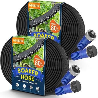 Winisok 100FT Thickened Flat Garden Soaker Hose - Heavy Duty Double Layer Drip Hose - Save 80% Water, Flexible Leakproof, Drip Watering Hose for Garden Beds and Lawns (50 FT x 2Pack) image
