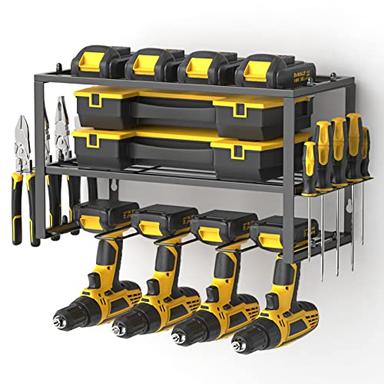 Spacecare Power Tool Organizer- Power Drill Tool Holder- Heavy Duty Tool Shelf & 1 Pack 3 Layers Tool Rack Cordless Drill Holder- Floating Tool Shelf Wall Mounted Tool Storage Rack for 4 Drill Holders image