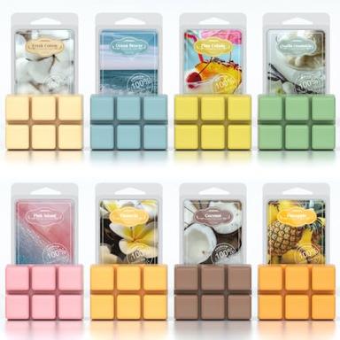 ARVIDSSON Summer Scented Wax Melts, Tropical Scentsy Soy Wax Cubes for Wax Warmer, Strong Scent Fragrance Wax Tarts, Candle Melts Gift Set, Ocean Breeze, Pina Colada, Pink Island, Pineapple image