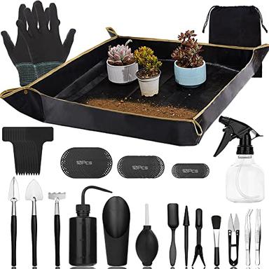 Succulent Tools Kit,57 Pcs Mini Garden Tools,Bonsai Tree Kit Plant Accessories Indoor Gardening Hand Tools with Repotting Mat, Succulent Kit for Plant Care,Gardening Gifts for Men & Women image