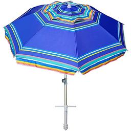 AMMSUN 7ft Heavy Duty High Wind Beach Umbrella Parasols with sand anchor & Tilt Sun Shelter, UV 50+ Protection Outdoor Sunshade Umbrellas Carry Bag for Patio Garden Pool Backyard Stripe Blue image