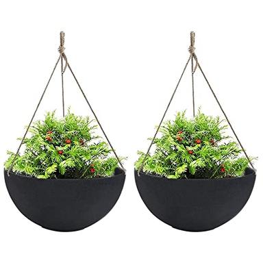 LA JOLIE MUSE Hanging Planters for Outdoor Plants, Large Hanging Planter with Drain Holes, Black Hanging Flower Pots (13.2 Inch, Set of 2) image