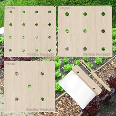 Wooden Planting Set, Square Foot Gardening Tools, Seed Planting Template with Planting Guide & Dibber, Gift for Gardener, Garden Seed Spacer Tools Supplies, Seeding Ruler, Square Seed Planting Ruler image