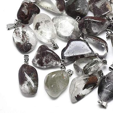 FASHEWELRY 10Pcs Natural Irregular Lodolite Quartz Gemstone Pendants Healing Crystal Chakra Tumbled Stone Charms for Jewelry Craft Making image