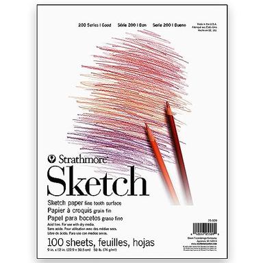 Strathmore 200 Series Sketch Pad, 9x12 inch, 100 Sheets, Tape Bound - Artist Sketchbook for Drawing, Illustration, Art Class Students image
