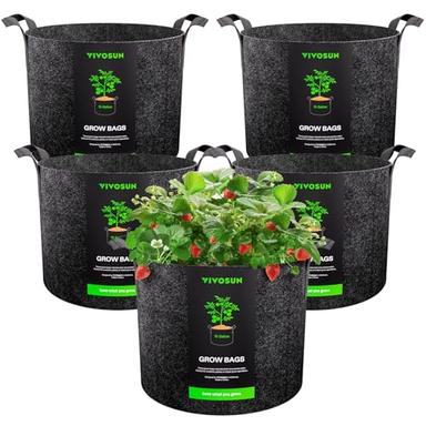 VIVOSUN 5-Pack 15 Gallon Plant Grow Bags, Heavy Duty Thickened Nonwoven Fabric Pots with Handles image