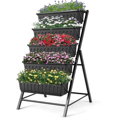 Suyncll Vertical Raised Garden Bed Planter Box,5 Tiers Vertical Garden Planter with Drainage System&4 Hooks for Herb Vegetables Flowers,Grow Your Herb Vegetables Flowers Indoor and Outdoor image