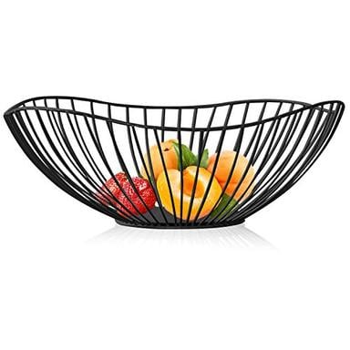 Metal Wire Fruit Basket, Black Fruit Bowl for Kitchen Counter, Fruit Holder Stand Storage Baskets for Countertop, Home Decor, Table Centerpieces, Vegetable Bowls for Fruits, Veggies, Snacks (Black) image