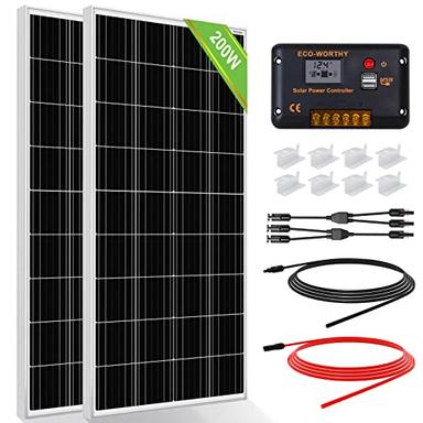 ECO-WORTHY 200 Watts 12 Volt/24 Volt Solar Panel Kit with High Efficiency Monocrystalline Solar Panel and 30A PWM Charge Controller for RV, Camper, Vehicle, Caravan and Other Off Grid Applications image