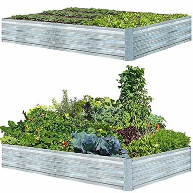 Galvanized Raised Garden Beds for Vegetables Large Metal Planter Box Steel Kit Flower Herb (8 x 4 x 1 ft * 2 Pack, Galvanized) image