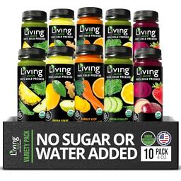 O2 Living Health Juices: Cold Pressed Juice - No Added Sugar or Water Fresh Juices -Nutrient-Packed Fruit & Vegetable Juice, Fruit Juice for Immune Refresher - 10 Pk Variety, (4oz) image