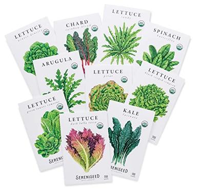 Sereniseed Certified Organic Leafy Greens Lettuce Seeds Collection (10-Pack) – 100% Non GMO, Open Pollinated – Grow Guide image