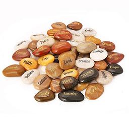 ROCKIMPACT 50PCS Engraved Rocks Different Words Inspirational Stones Bulk Faith Stones Zen Stones Gratitude Rocks Healing Prayer Stones Encouragement Rocks, 2"-3" Each image