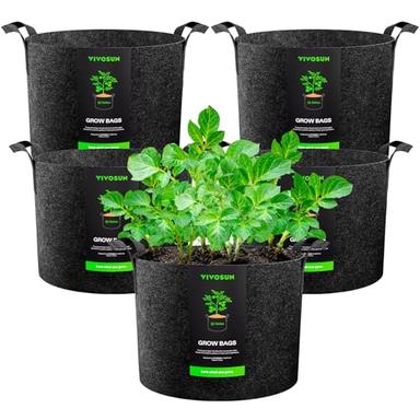VIVOSUN 5-Pack 25 Gallon Plant Grow Bags, Heavy Duty Thickened Nonwoven Fabric Pots with Handles image