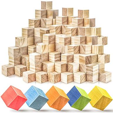 MotBach 100 Pieces 1 Inch Wooden Cubes, Unfinished Pine Cubes, Solid Wooden Blocks, Blank Wood Square Blocks for Crafts and DIY Projects, Puzzle Making image