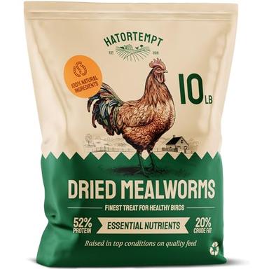 Hatortempt Bulk Dried Mealworms 10 lbs – Premium Organic Non-GMO Dried Mealworms for Chickens – High Protein Chicken Feed Meal Worms for Wild Birds & Chicken Treats for Laying Hens image