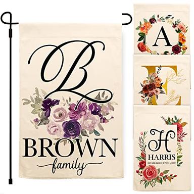 Personalized Floral Garden Flag Gifts - Customizable 6 Designs - Vertical Double Sided Yard Flags - Custom 12.5x 18 Garden Flags - Customized Florals Flag Gift for Home Decors - Wedding Decor Gift C1 image