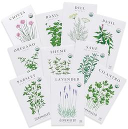 Sereniseed Certified Organic Herb Seeds (10-Pack) – Non GMO, Heirloom – Seed Starting Video - Basil, Cilantro, Oregano, Thyme, Parsley, Lavender, Chives, Sage, Dill Seeds for Indoor & Outdoor Planting image