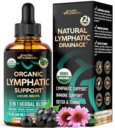 USDA Organic Lymphatic Drainage Supplement - Echinacea | Elderberry | Dandelion | Rosehip | Cleavers | Calendula | Burdock - Made in USA - Lymph System Drops - Immune Support, Cleanse & Detox, 2 fl oz image