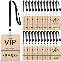 Barydat 25 Sets VIP Badge Lanyards with Wooden VIP Backstage Pass Cards VIP Lanyards with VIP Cards for Backstage Concert Event Party Birthday Gaming Ticket image