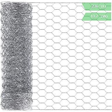 Chicken Wire 13.7 in x 236 in Poultry Wire Netting Hexagonal Galvanized Mesh Garden Fence Barrier for Craft Projects, Pet Rabbit Chicken Fencing image