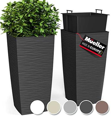 Mueller M-Resin Heavy Duty Tall Planter, Indoor/Outdoor Grande Plant, Tree, Flower Pot, 2-Piece Set, 24”, Modern Design, Built-in Drainage, Dark Gray image