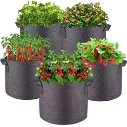 LUCDNC 5 Pcs Grow Bags 5 Gallon Plant Grow Bags Multi-Purpose Nonwoven Fabric Pots with Durable Handles,Outdoor Garden Plant Pots for Vegetables Fruits Flowers Herb Succulent Bonsai Plants image