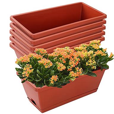 CHUKEMAOYI Window Box Planter, 7 Pack Plastic Vegetable Flower Planters Boxes 17 Inches Rectangular Flower Pots with Saucers for Indoor Outdoor Garden, Patio, Home Decor image