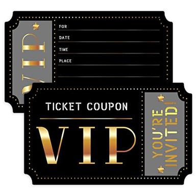 wuguimeii 20 VIP Ticket Coupon Invitations with Envelopes Invite for Birthday Baby Shower Party, Invites Special Ideas, Favors Party Supplies, Double-Sided(Black01) image