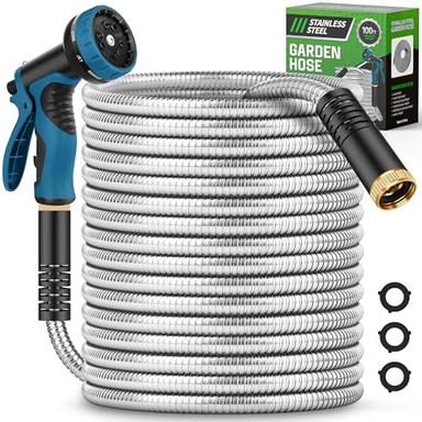 Advinski Garden Hose 100FT, Water Hose with 10 Function Nozzle, Metal Garden Hose with Leak-proof Connectors, Kink Free, Lightweight, Puncture-proof, Pet-proof, Sturdy, 550PSI, Hose for Outdoor, RV image