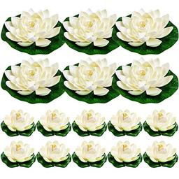 WhistenFla 16Pcs Artificial Floating Pool Flowers, 6Pcs 7in & 10Pcs 4in Fake Water Lily Pads Flowers, Lotus Flower Floating Pool Decorations image