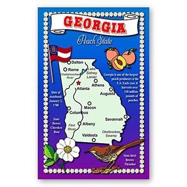 GEORGIA STATE MAP postcard set of 20 identical postcards. Post cards with GA map and state symbols. Made in USA. image