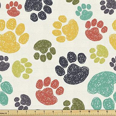 Ambesonne Dog Lover Fabric by The Yard, Hand Drawn Paw Doodles Circular Pattern Drawing Animal, Decorative Material for Upholstery and Outdoor Cuhsion Fabric Storage Baskets, 1 Yard, Charcoal Beige image