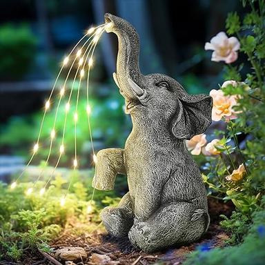 GIGALUMI Elephant Statue Solar Garden Decor LED Light Strings, Birthday Gifts for Women, Gifts for Mom, Outdoor Elephant Decor for Garden, Patio, Yard(Stay On Mode Only) image