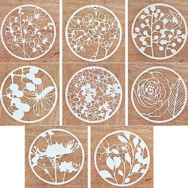 8Pcs Creative DIY Plant Flower Hollow Pattern Template Plastic Reusable Circular Drawing Template Painting Journal Stencils for DIY Scrapbooking Albums Painting Craft Supplies image