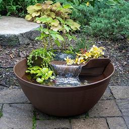 Aquascape 78325 AquaGarden Pond and Waterfall Kit Container Water Garden, Measures 23. 5-inch in Diameter and 9 7/8-inch Tall, Brown image