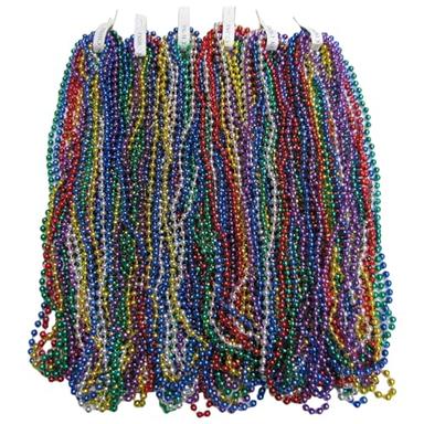 144PCS Mardi Gras Beads Necklaces - 33" Assorted Colors Beaded Necklaces for Mardi Gras, Carnival, Pirate Parties, Masquerade and Christmas, Bulk Parade Throws and Party Favors for Men and Women image