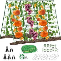 Large Cucumber Trellis Set for Climbing Plants, 48"x 63" A-Frame Garden Trellis for Peas, Flowers, Tomatoes, Squash, Vegetables, Living Wall Vegetable Planter Stand, Vertical Vegetable Gardening Rack image