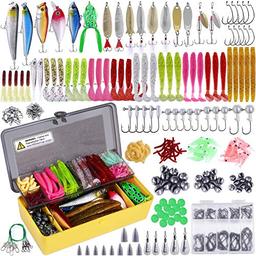 PLUSINNO Fishing Lures Baits Tackle Including Crankbaits, Spinnerbaits, Plastic Worms, Jigs, Topwater Lures Box and More Fishing Gear Lures Kit Set, 102/302Pcs image