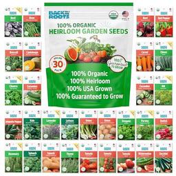 Back to the Roots Heirloom Organic, Non-GMO & USA Grown Seeds, 30ct Herb, Fruit, and Veggies, Assortment May Vary, Guaranteed to Grow image