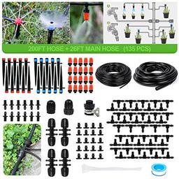 MIXC 226FT Greenhouse Micro Drip Irrigation Kit Automatic Irrigation System Patio Misting Plant Watering System with 1/4 inch 1/2 inch Irrigation Tubing Hose Adjustable Nozzle Emitters Barbed Fittings image