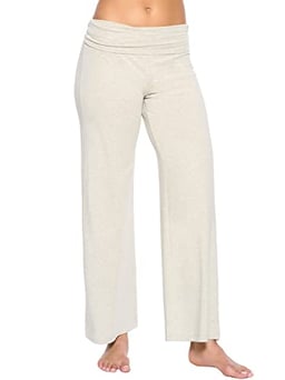 Felina Organic Cotton Stretch Wide Leg Fold Over Pant (Pebble, Medium) - Fold Over Pajama Pants - Fold Over Lounge Pants image